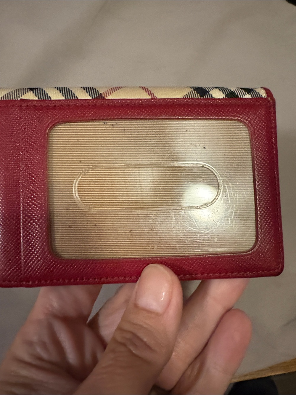 Burberry Red Leather & Nova Check Card Holder - Picture 4 of 11